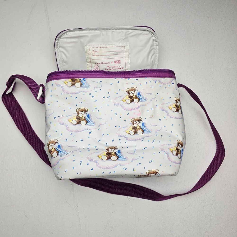 Vintage 1996 Ross Pediatrics Similac Vinyl Bag Unisex Teddy Bear Purple Bottle